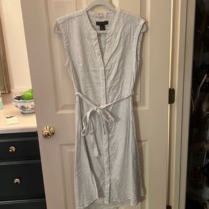 Button Front, Pinstriped Linen Blend Tahari Tank Shirtdress